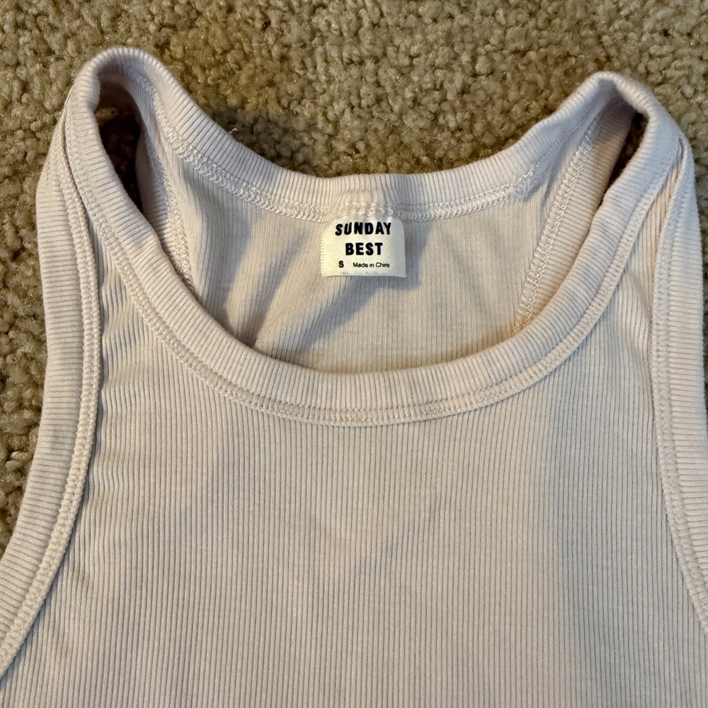 Sunday Best Pale Pink Ribbed Cropped Tank - Picture 2 of 7
